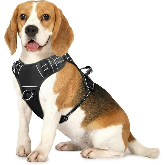 Dog/Pet Harnesses No Pull with Dog Collar, Adjustable Reflective Oxford Outdoor Vest, Front/Back Leash Clips for Small, Medium, Large, Extra Large Dogs, Easy Control Handle for Walking