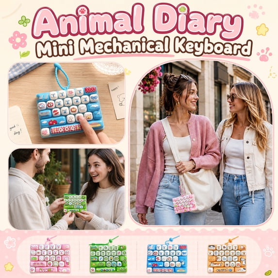 Dog Pet Theme Mini Keyboard Fidget Keychain,26‑Keys Mechanical Clicking Stress Relief Pendant,Cartoon Animal Bag Charm Accessory for Students & Adults