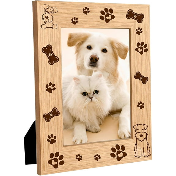 Dog Picture Frame Pet Paw Bone Wood Photo Frames Cat Engraved Display Wooden Tabletop Postcard Frame
