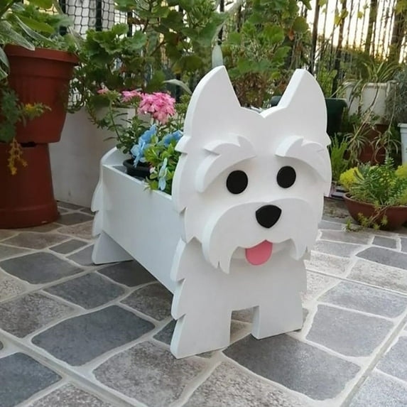 Dog Planter Plant Pot, Animal Decor Pots Cute Dog Cartoon Shaped Flower Pot Wooden Planter for Garden Decoration Office Home Indoor Outdoor Plant Container