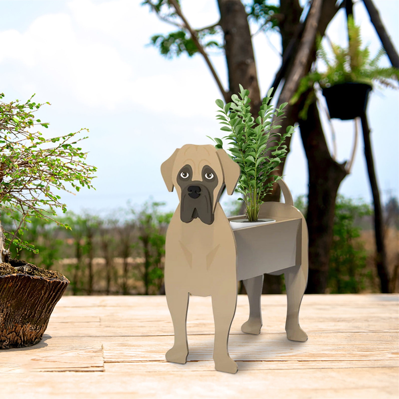 Dog Planters for Outdoor Plants,Wooden Dog Planter Plant Pot Dog Shape