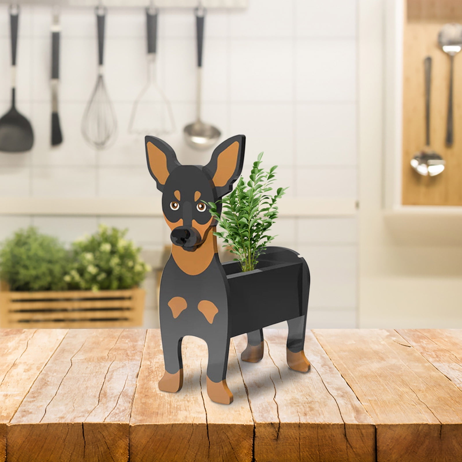 Dog Planters for Outdoor Plants,Wooden Dog Planter Plant Pot Dog Shape