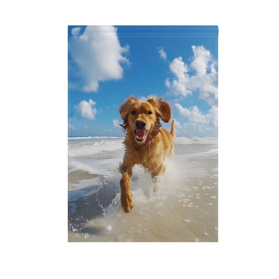 Dog Play on Beach Garden Flag House Banner 12" x 18" Double Sided Outdoor Yard Decoration