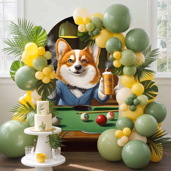 Dog Playing Billiards Arch Backdrop Cover, 4FT, Funny Animal Dog Spandex Arch Covers Double-Sided Backdrop for Wedding Birthday Party Photo Background Decoration