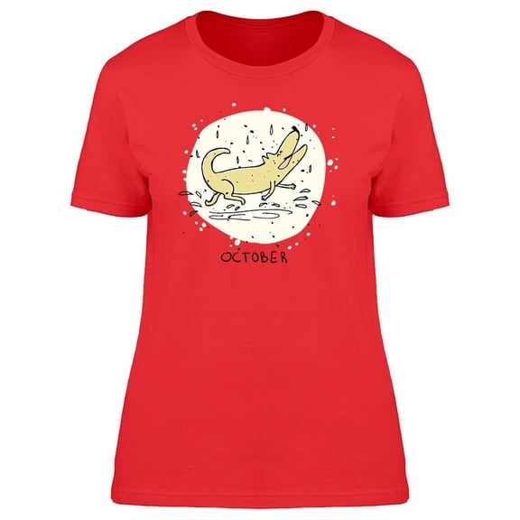 Dog Playing On Puddle October Tee Women's -Image by Shutterstock