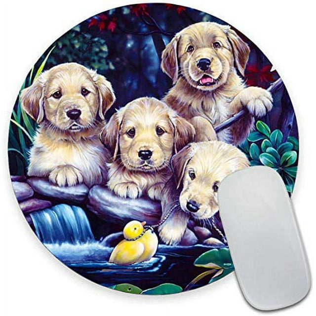 Dog Playing Toy Duck Round Mouse Pad,Beautiful Mouse Mat, Cute Mouse Pad with Design, Non-Slip Rubber Base Mousepad, Waterproof Office Mouse Pad, Small Size 7.9 x 0.12 Inch
