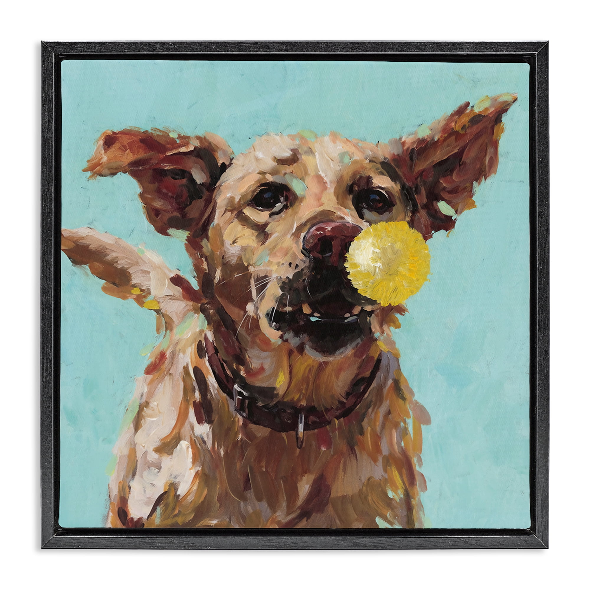 Dog Playing with Ball Black Framed Floater Canvas Wall Art, design by Studio Bautista