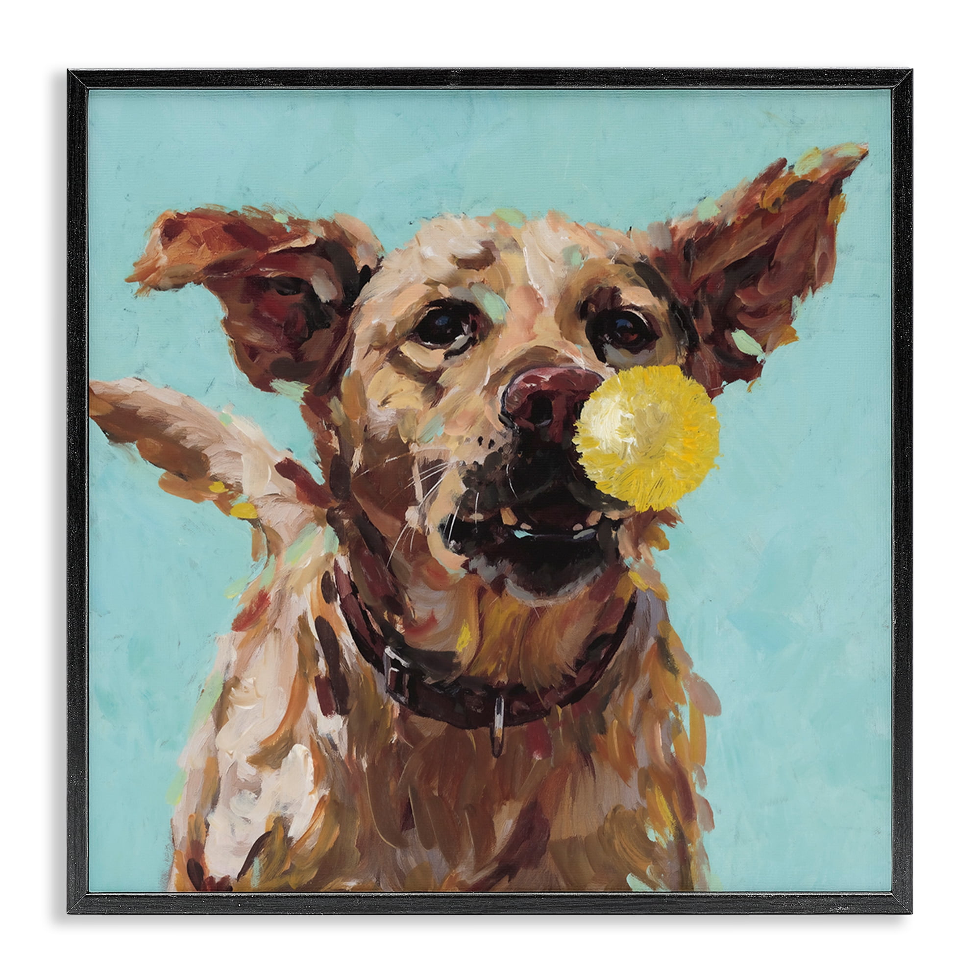 Dog Playing with Ball Black Framed Giclee Art, design by Studio Bautista
