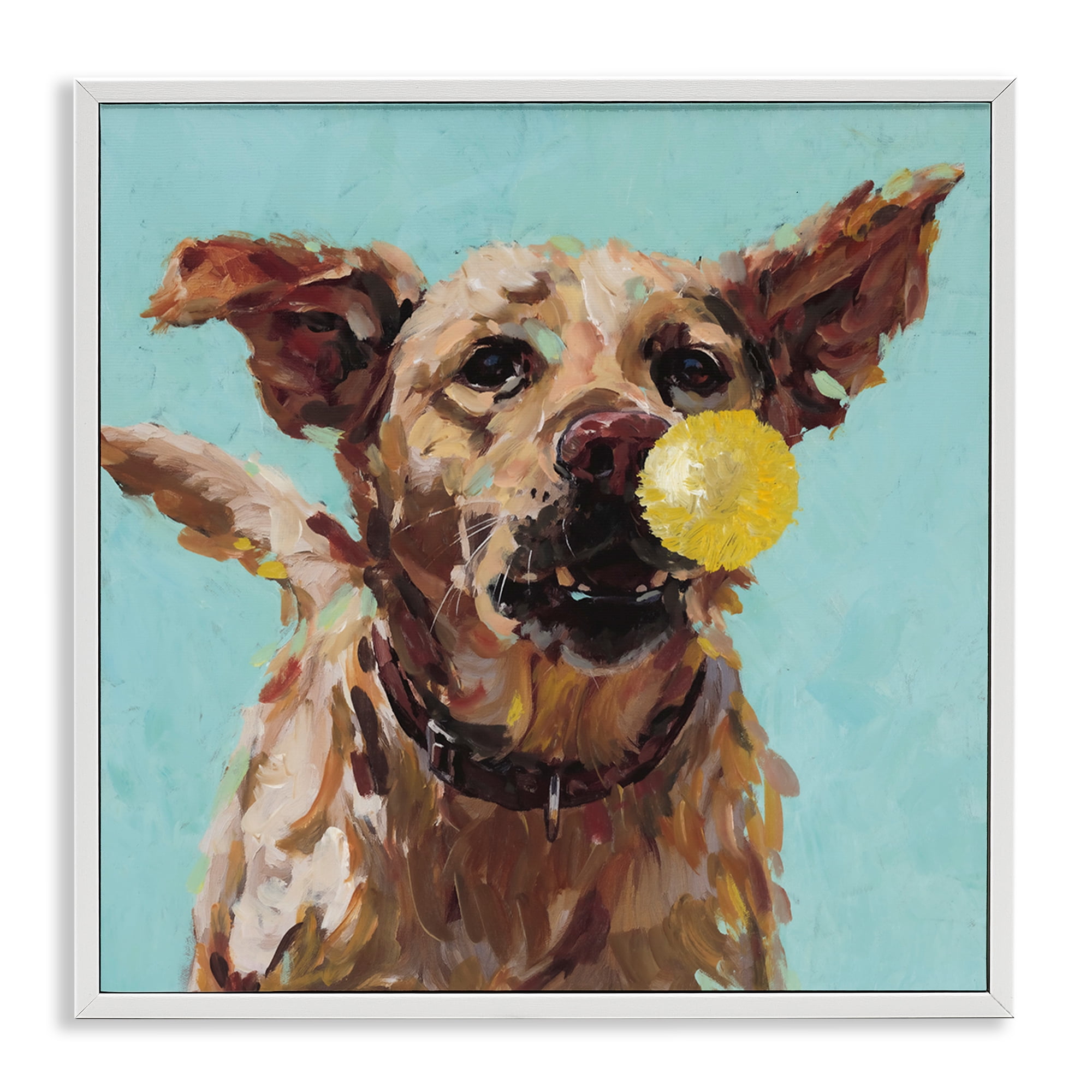 Dog Playing with Ball White Framed Giclee Art, design by Studio Bautista