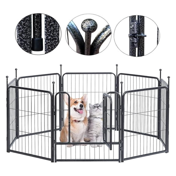 Dog Playpen,24/32/40 Inch Height in Heavy Duty,Folding Indoor Outdoor Dog Exercise Fence, Portable Pet Playpen with Door for Large Medium Dogs - Silver Gray (8 Panels, 24 inch)