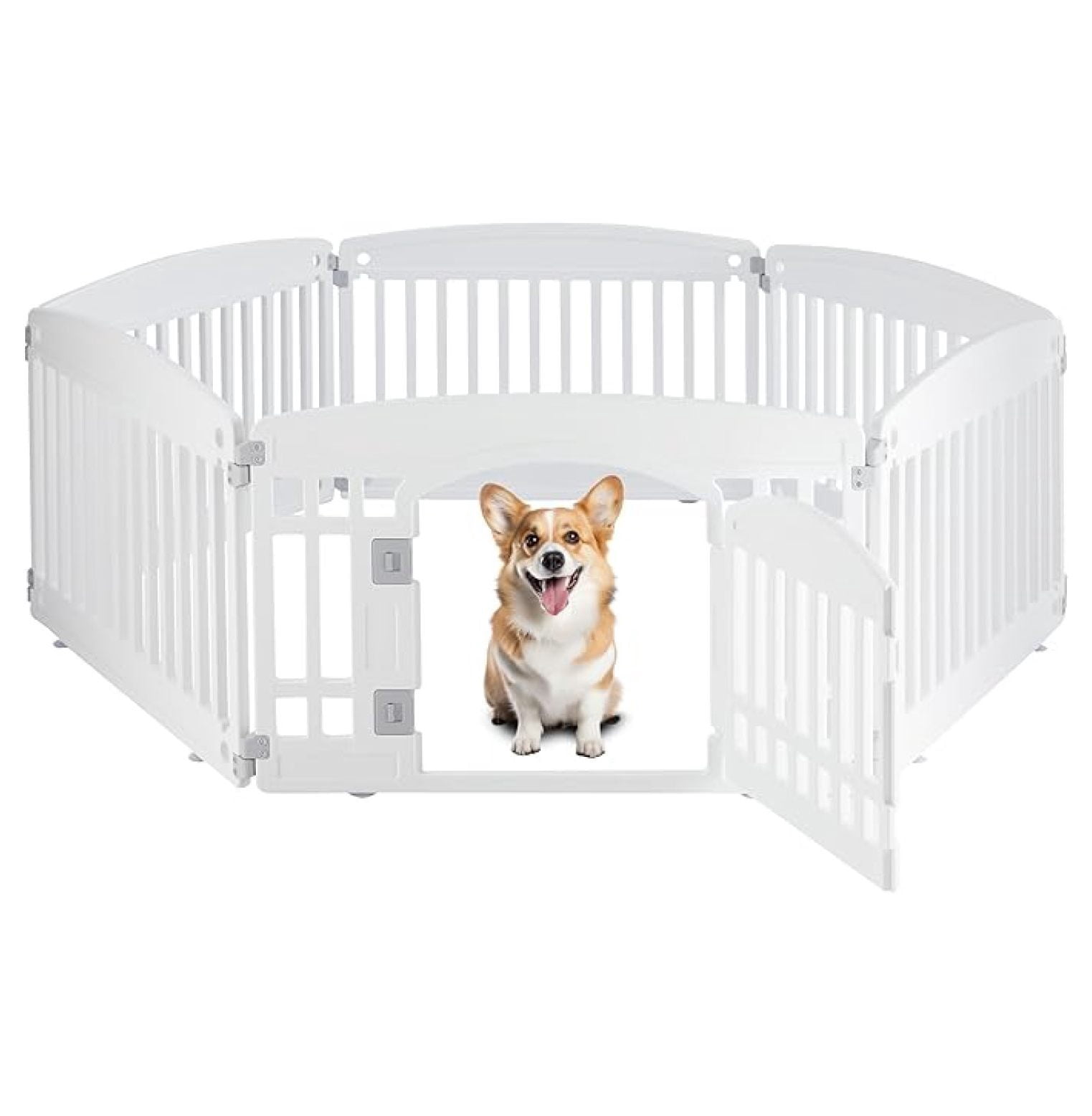 Dog Playpen, 24" Exercise 6-Panel Pet Playpen with Door, Safe and Secure, Folding and Portable Puppy Playpen for Puppies and Small Dogs, White