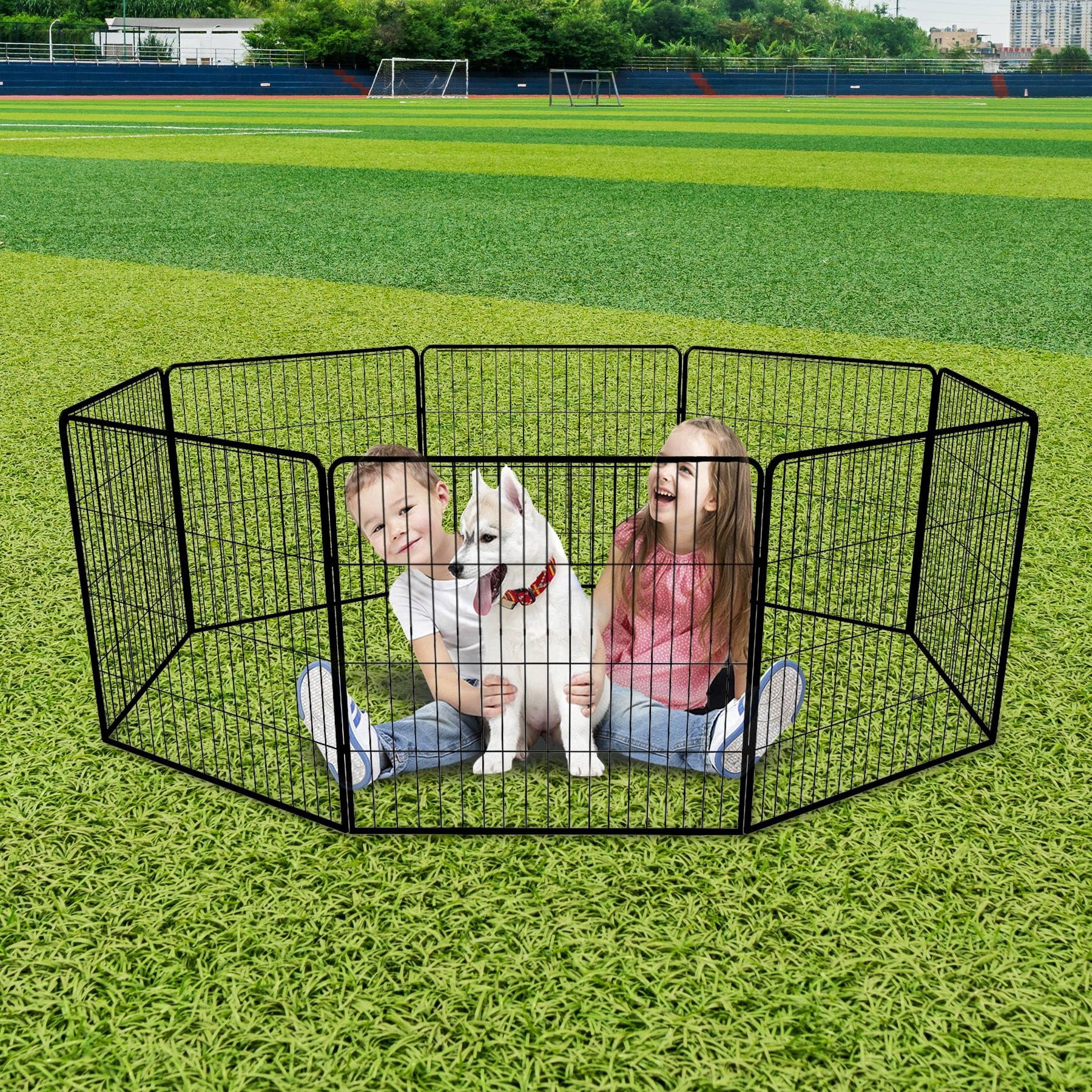 Dog Playpen 24 Inch 8 Panels, Foldable Metal Dog Playpen Indoor Outdoor, Puppy Playpen for Small Dogs, Portable Heavy Duty Pet Playpen, Durable and Secure