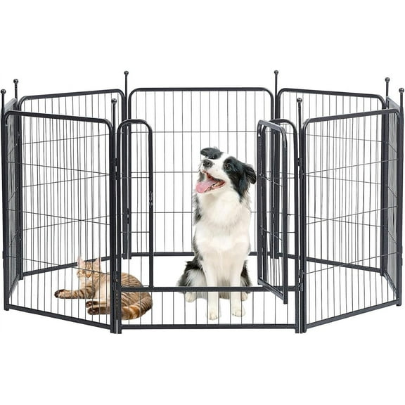 Dog Playpen,32/40/45 Inch Height in Heavy Duty, Folding Indoor Outdoor Anti-Rust Dog Exercise Fence, Portable Pet Playpen with Door for Large Medium Small Dogs and Pet (8 Panels, 32 Inch) Silver