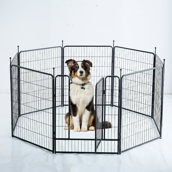 Dog Playpen,32" Height 8 Panels Portable Outdoor Dog Fence, Dog Playpen for Large/Medium/Small Dogs, Dog Fences for The Yard,with Doors Foldable Metal (32 inch, 8 Panels)