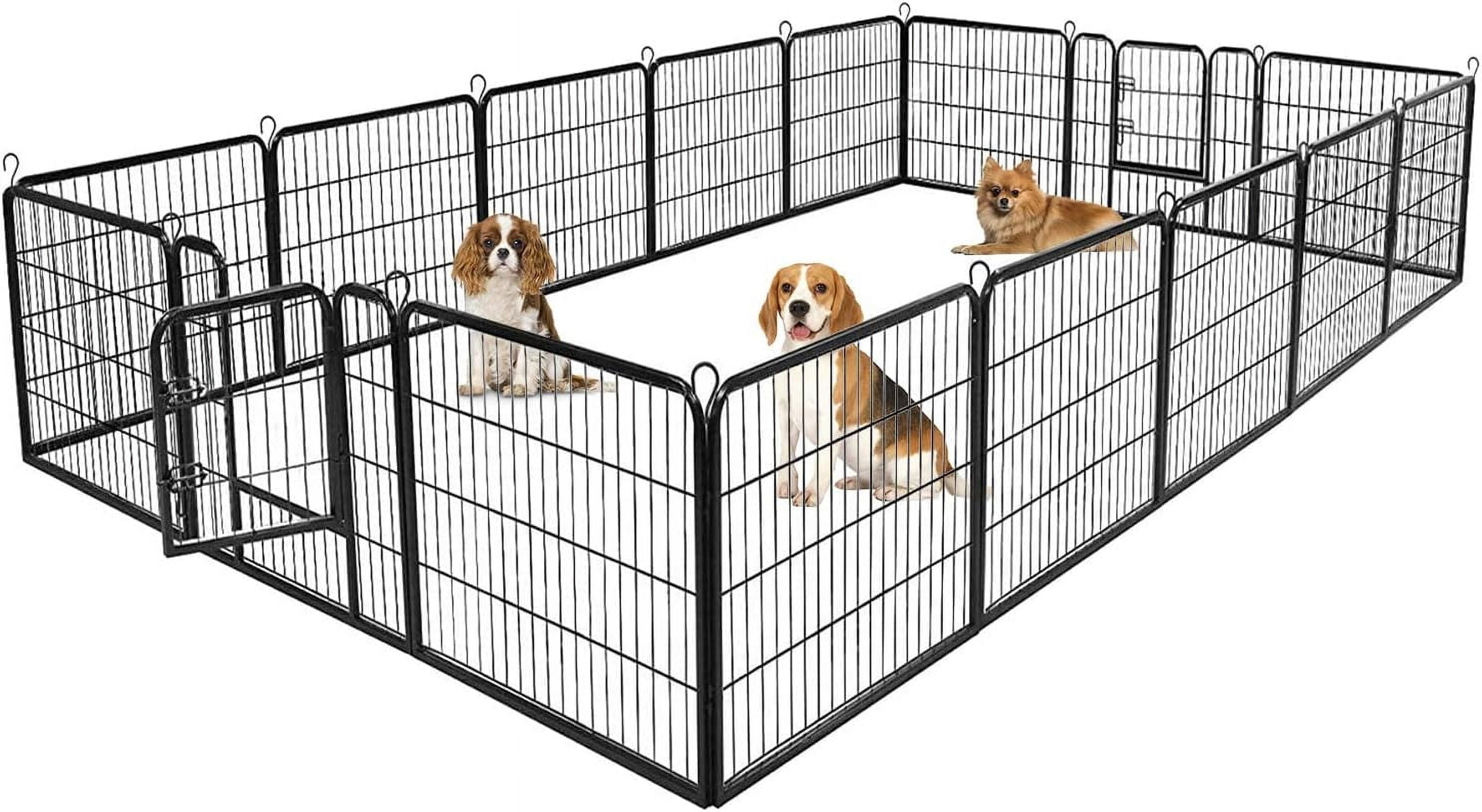 Dog Playpen | 32 Inch, 16 Panels | Heavy Duty Metal Pet Exercise Pen | Indoor Outdoor Fence Panels | Rust-Resistant, Removable, Tool-Free Setup | Anti-Skid, Expandable Design