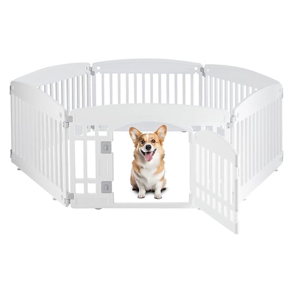 Dog Playpen 35" Exercise Pen with Door, 6-Panel Portable Puppy Playpen for Small Medium Dogs, Indoor Outdoor Safe Secure Pet Playpen, White