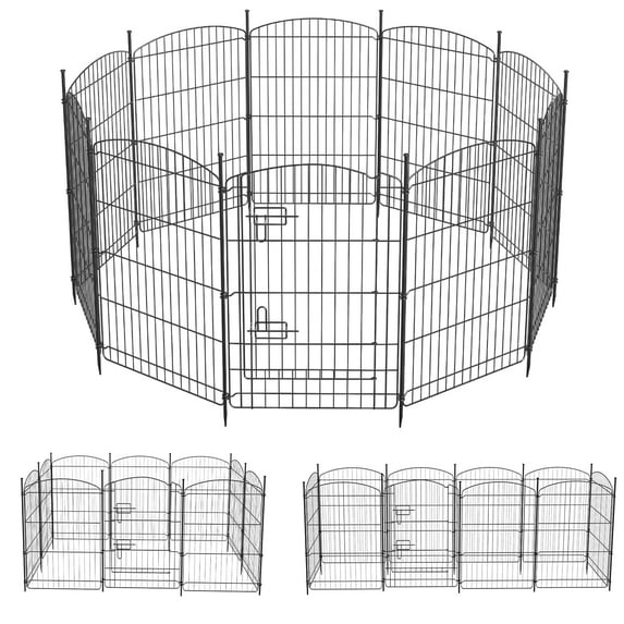 Domqga 36in Foldable Metal Dog Playpen, 10-Panel Rust-Proof Garden Fence for Yard, Patio and Garden