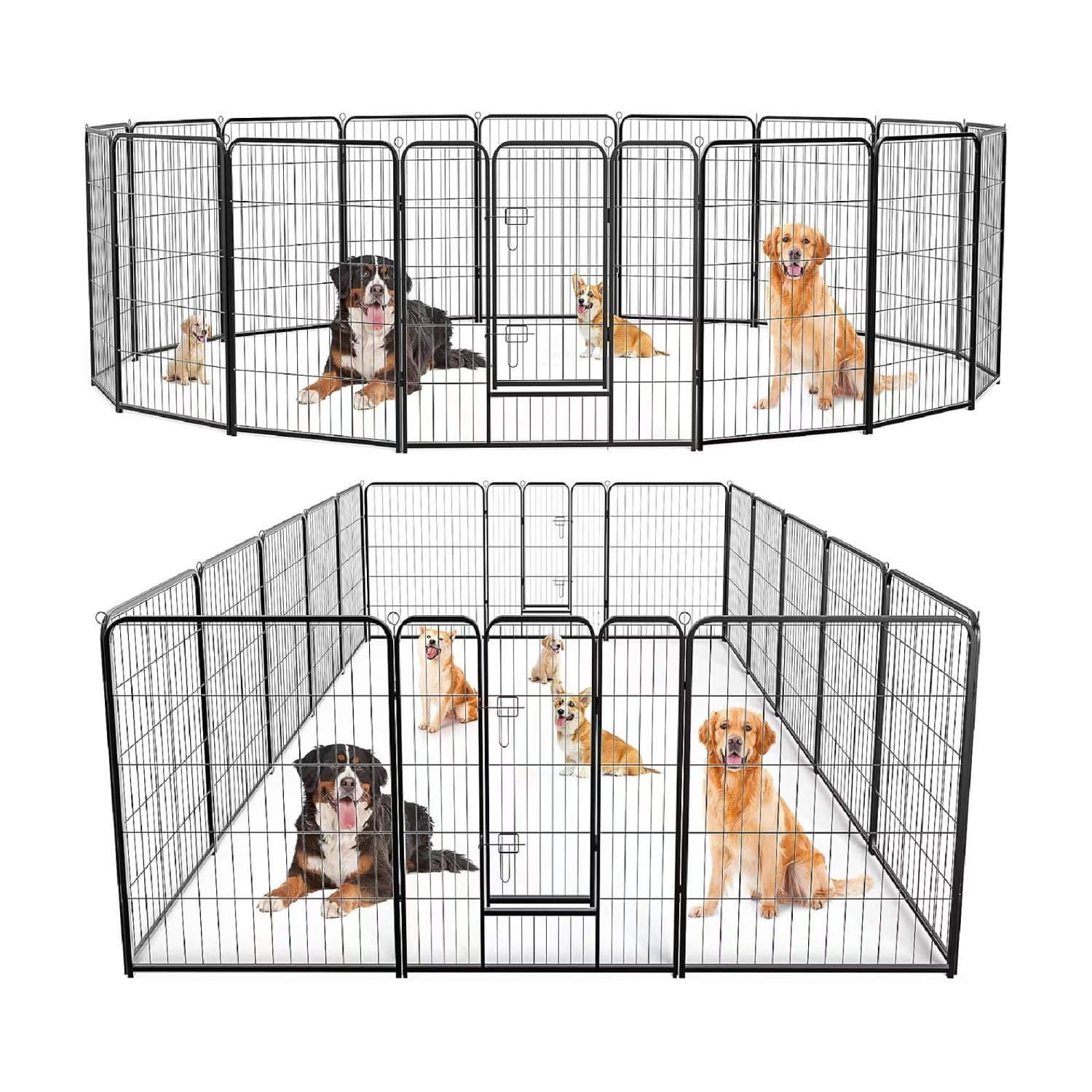 Dog Playpen 40 Inch 16 Panels, Foldable Metal Puppy Playpen with Door, Heavy Duty Dog Exercise Pen for Indoor Outdoor, RV Camping Yard, Black