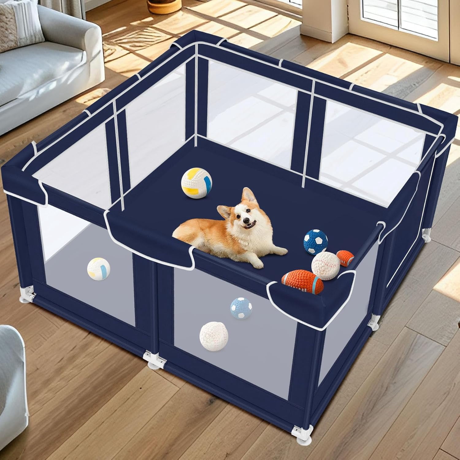 Dog Playpen 50 × 50 inch, Puppy Playpen with Bottom, 32 Inch Height Pet ...