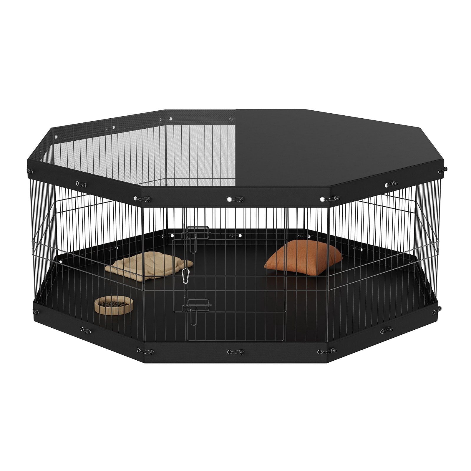 8-Panel Metal Dog Playpen with Top Cover and Bottom Pad, 24" Height Foldable Pet Fence for Small Medium Puppies, Indoor Outdoor Kennel for Camping, Yard, Apartment