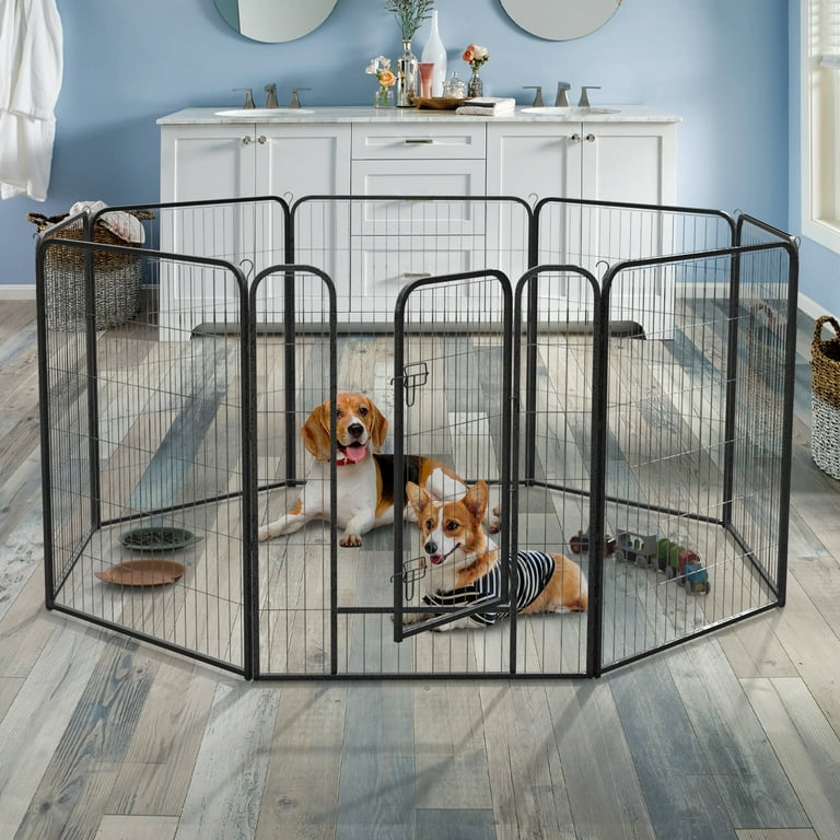 Dog Playpen 8 Panel Foldable Dog Pen Indoor Outdoor Puppy Pen Pet Playpen for Large Dogs Heavy Duty Metal Exercise Fence for Small Animals with Door for Garden Play Yard 31.5 Black