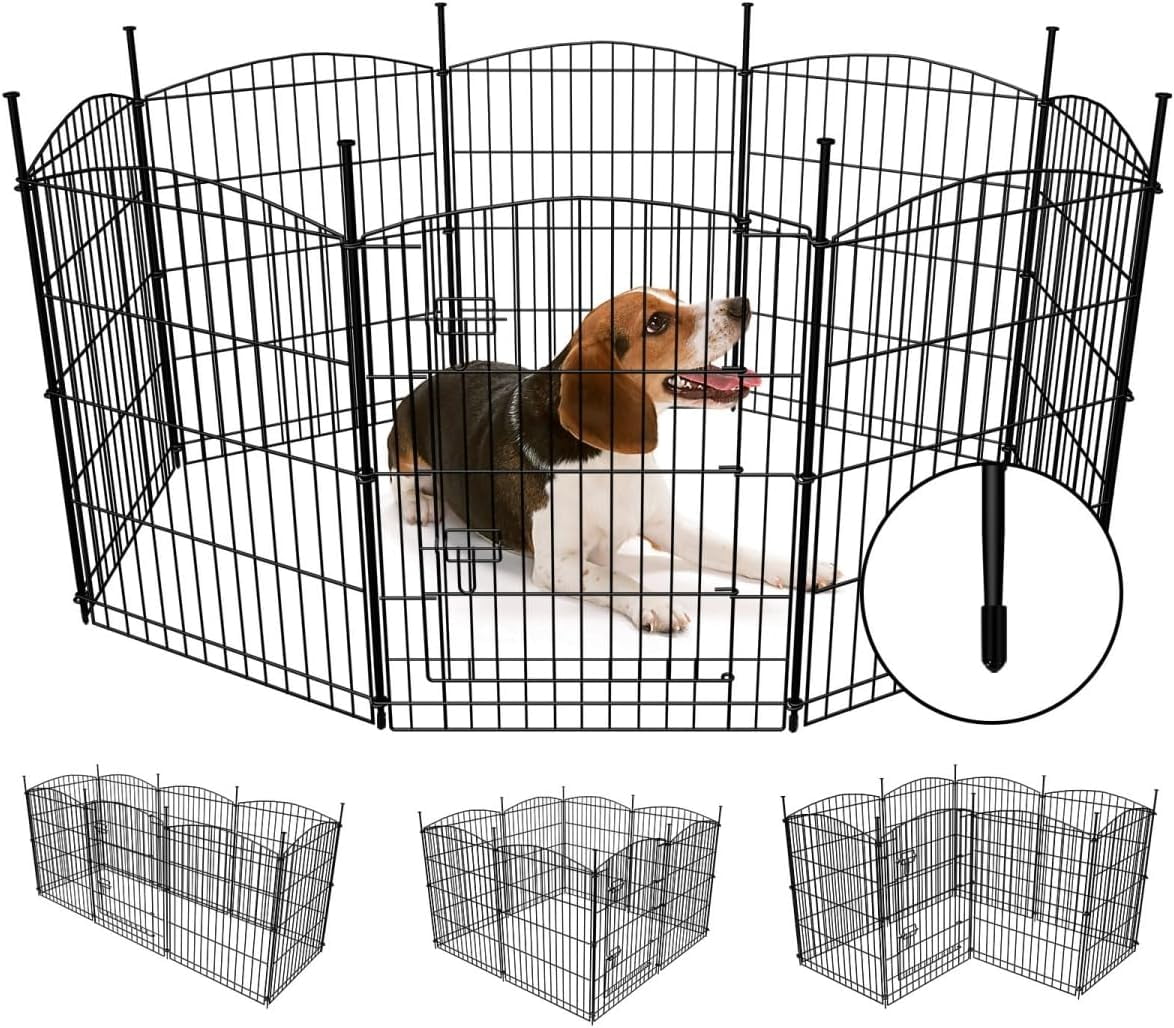 Dog Playpen 8 Panels Dog Pen 32" Height Pet Playpen with Doors Metal Dog Fence Exercise Pen for