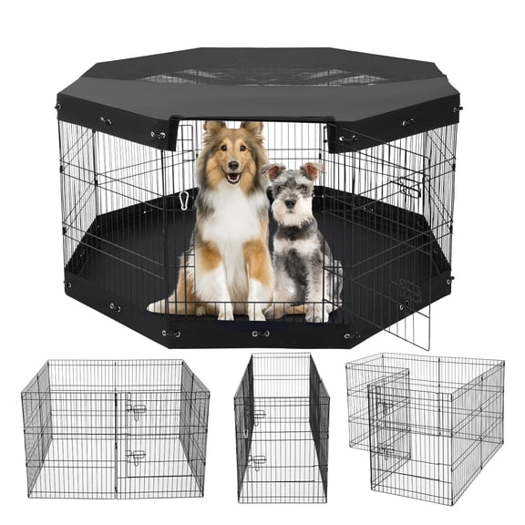 Dog Playpen, 8-Panel 30 in H x 24 in W Foldable Metal Pet Exercise Pen with Door, 600D Oxford Top Cover, Bottom Pad and Stakes for Indoor Outdoor Dogs, Cats, Rabbits and Small Animals