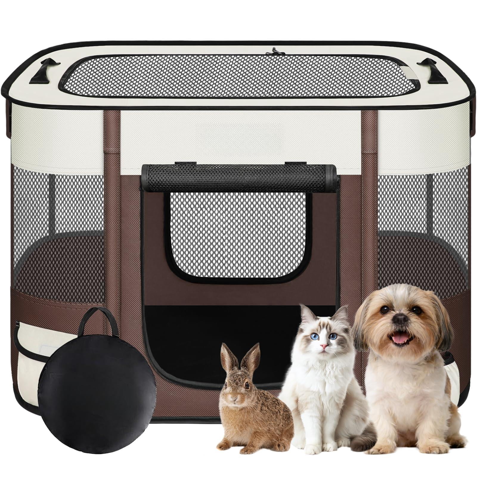 Dog Playpen Cat Pet Puppy Pen Portable Playpens For Dogs Indoor Outdoor Travel Camping Use Foldable Kennel Tent Crate Rabbit Small Animals With Carrying Case (brown  Small)