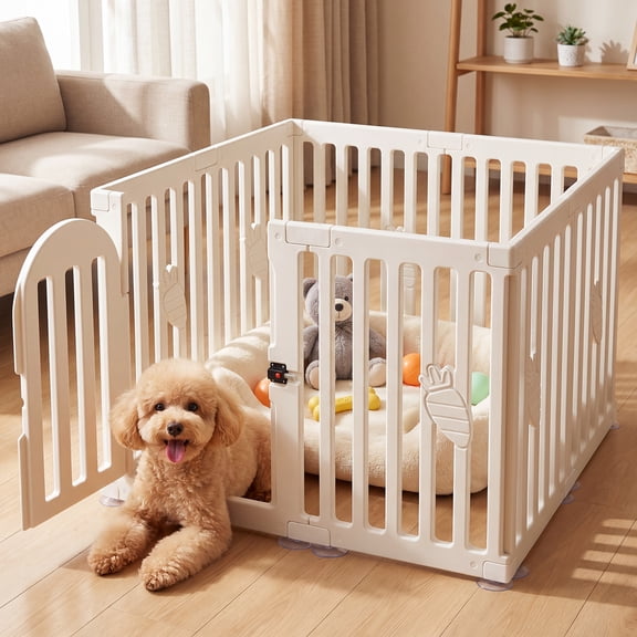 Ferhtm 8-Panel Indoor Dog Playpen with Door, 25.6" Tall Plastic Puppy Fence for Small Dogs, Cats & Rabbits, Easy Assembly Pet Corral