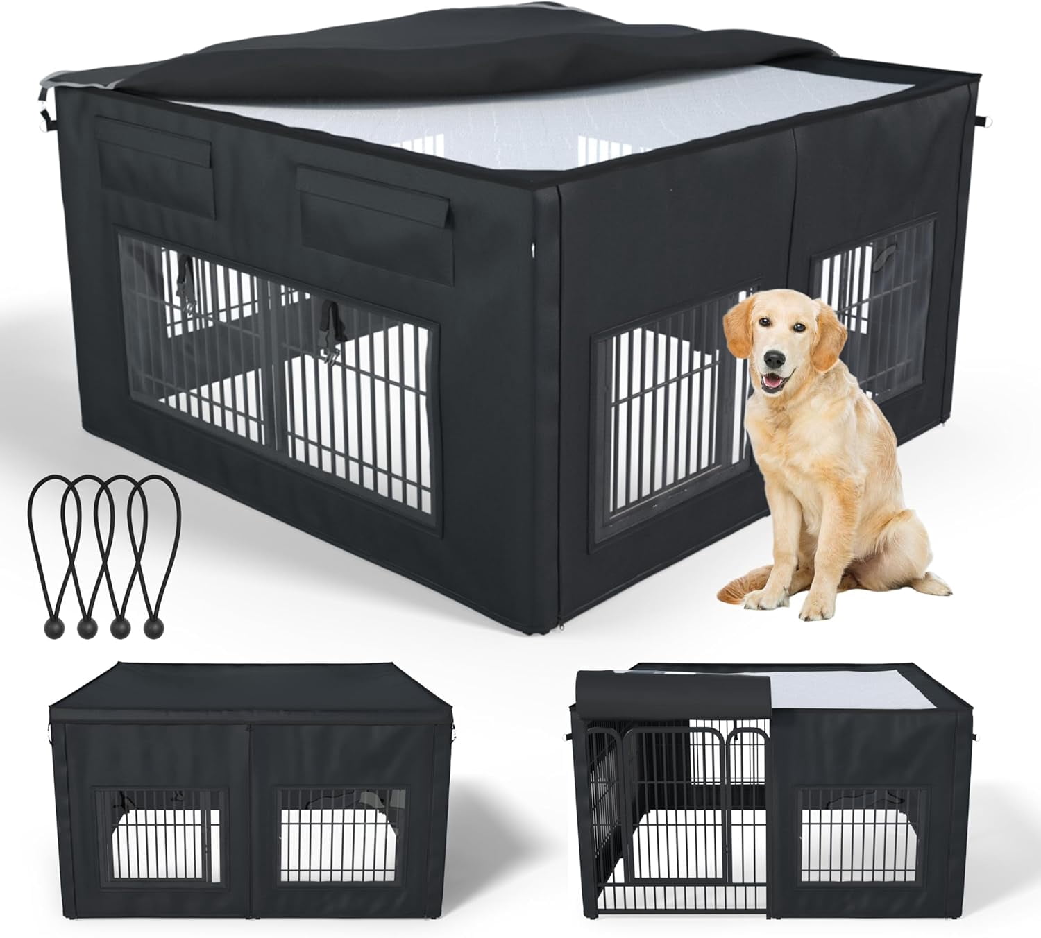 Dog Playpen Cover | 1680D Waterproof Oxford Cloth & Nylon Mesh | Fits 32" H 8 Panels Dog Playpen Only | UV-Resistant, Waterproof, Breathable | Black