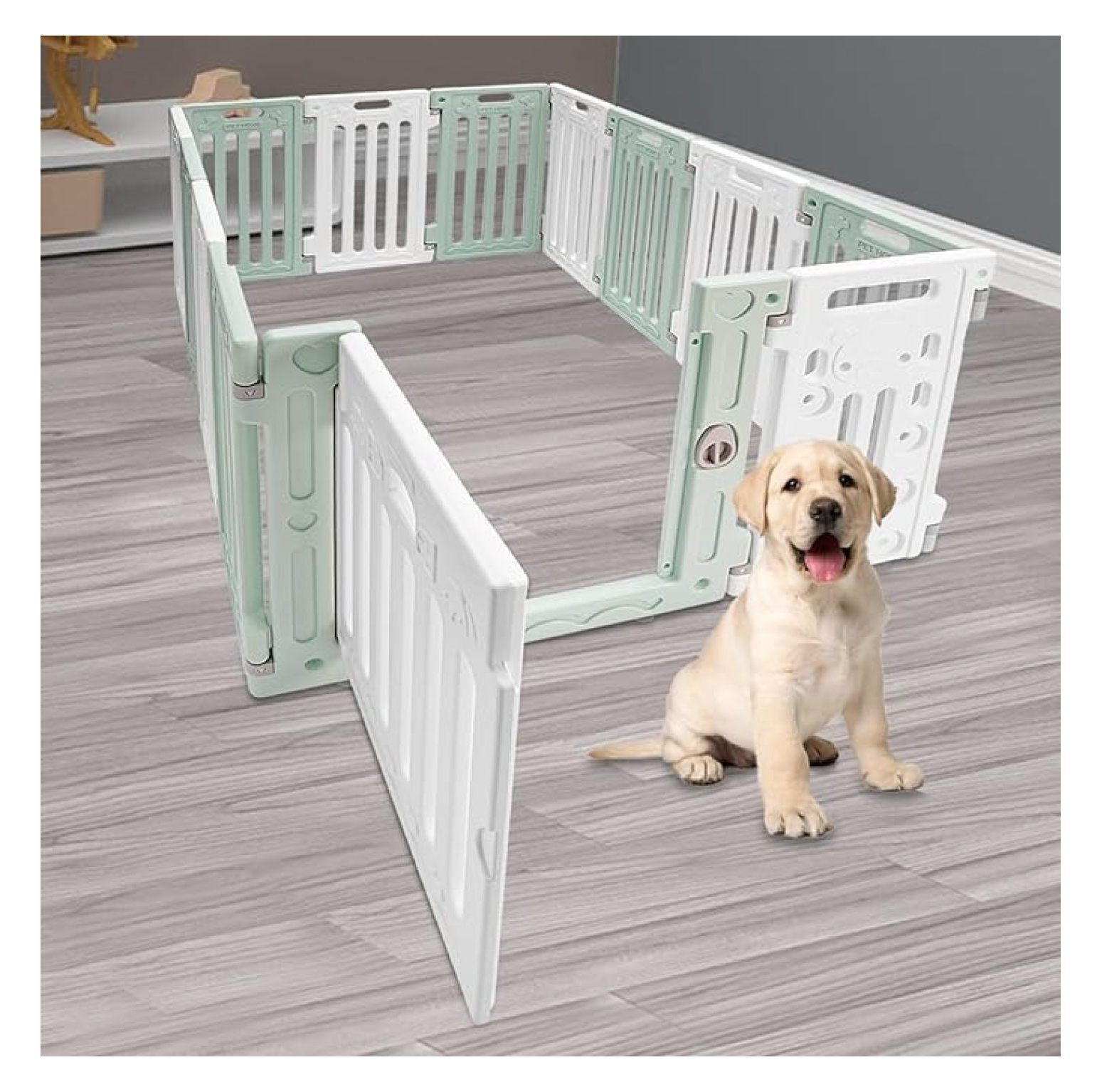 Dog Playpen with Door, 12 Panels Pet Safety Fence Foldable Puppy Pen ...