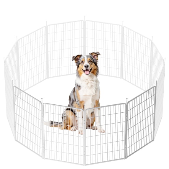 SunsGrove Dog Playpen, Heavy Duty Anti-Rust Pet Pen for Indoor, Courtyard, RV Camping for Large Dogs,45'' 4 Panels,White