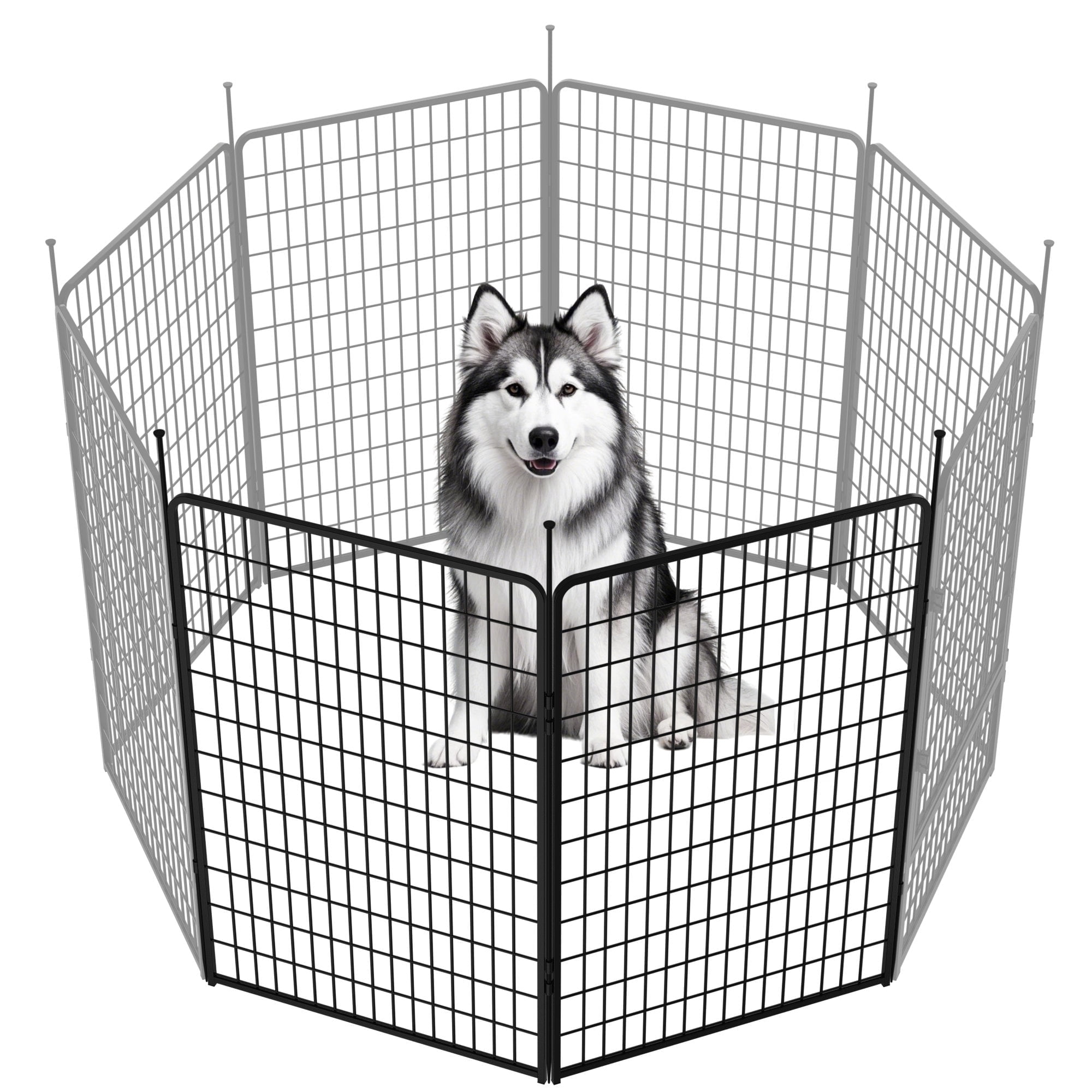 SunsGrove Dog Playpen,50 inch 2 Panels Heavy Duty Anti-Rust Pet Pen for Indoor, Courtyard, RV Camping for Large Dogs, Easy Insert into Soil, Black