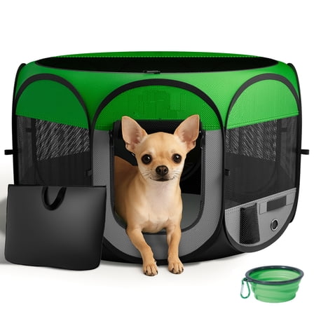 Pop-Up Dog Playpen 29" Pet Playpen Indoor Outdoor Use, Durable Folding Soft Dog Crate Portable Waterproof Playpen for Dogs Cats Chicken Recovery w/Bowl,Durable for Travel