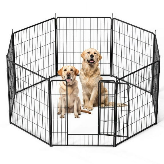 Dog Playpen Indoor Outdoor, 32" Height 8 Panels Fence with Anti-Rust Coating, Metal Heavy Portable Foldable Dog Pen for Large, Medium Small Dogs RV Yard Camping