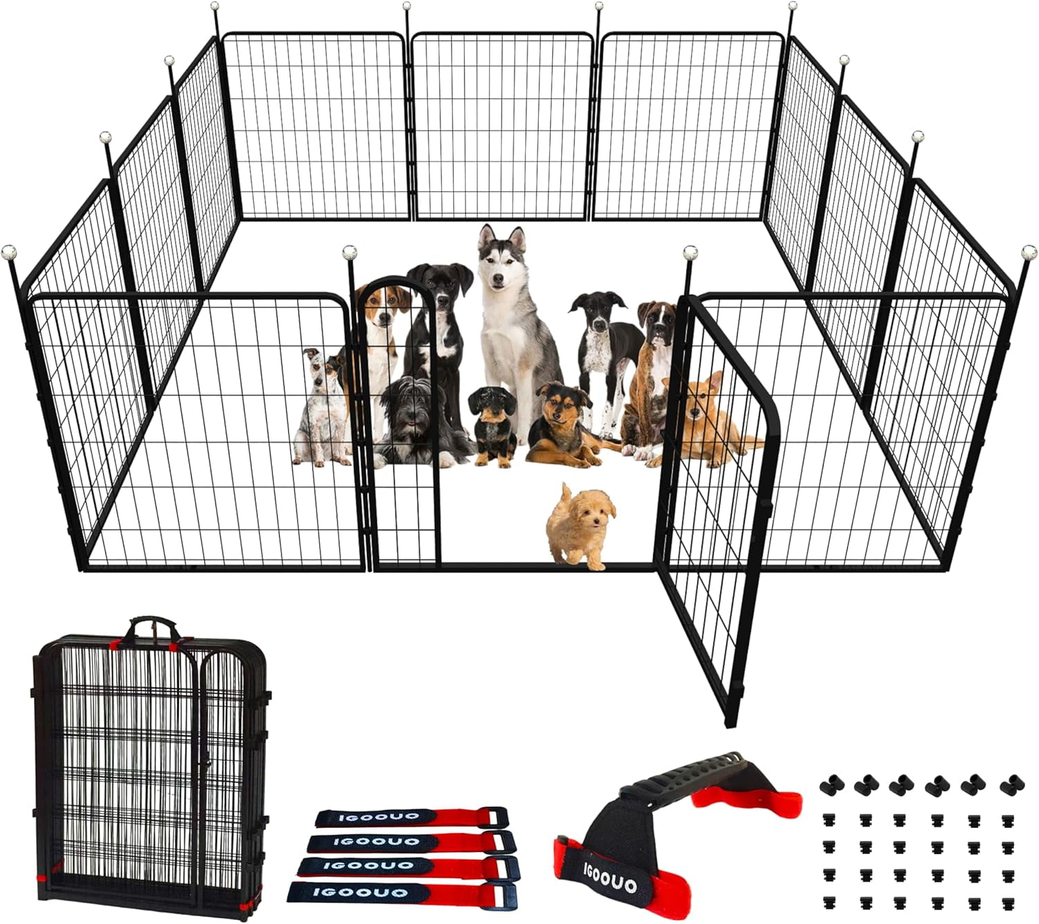 32'' Black Metal Portable Dog Playpen with 12 Panels