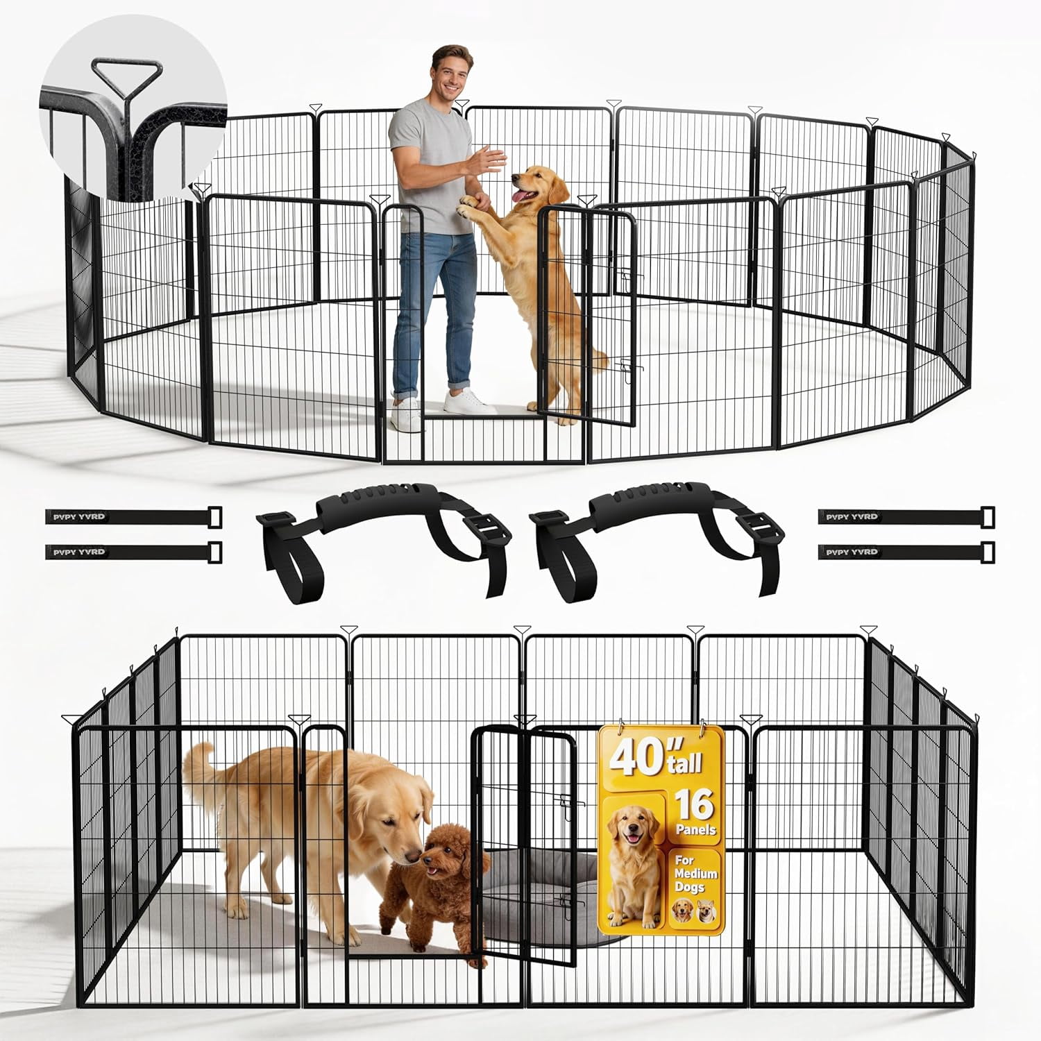 Dog Playpen for Indoor,Outdoor,Yard,RV Camping,24 inch 8 Panels Dog Play Pen,Heavy Duty Metal Dog Gate,Anti-Rust Coating Dog Fence Exercise Pen for Puppy and Small Dogs