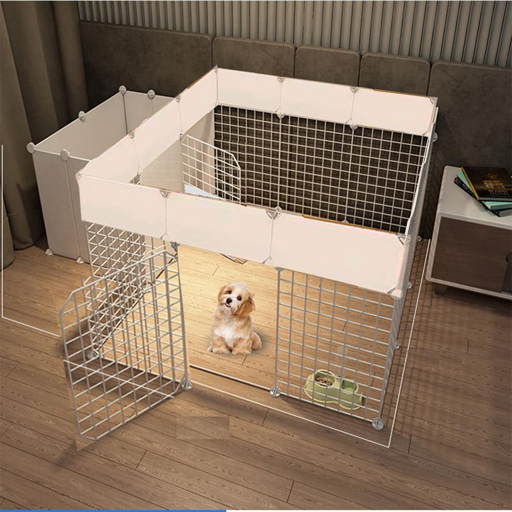 Dog Playpen Indoor with Door, DIY Puppy Play Pen Portable Metal Wire Yard Fence Small Animal Exercise Cage for Small-Sized Dog