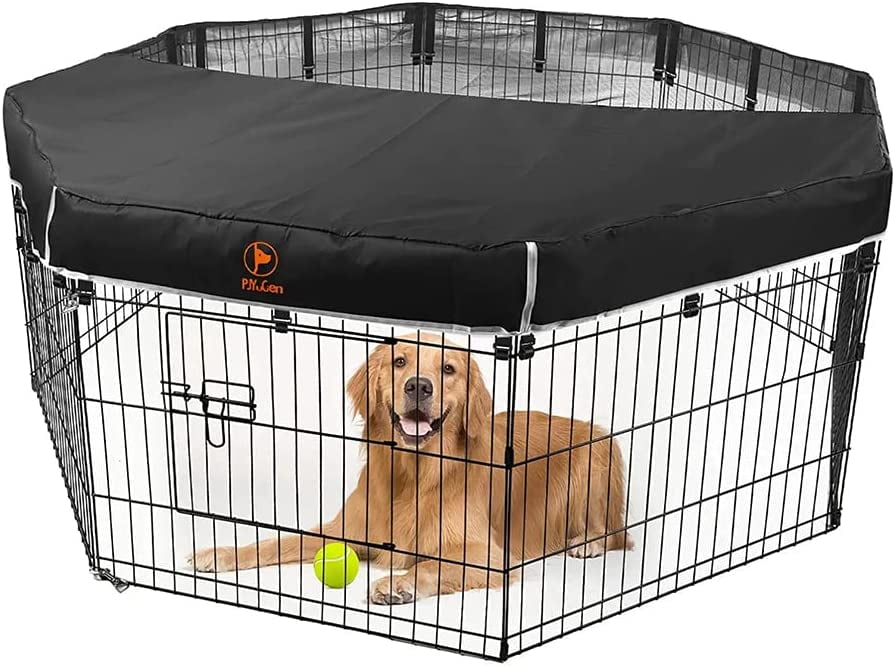 Dog Playpen Mesh Top Cover,Fits 24 Inch 8 Panels Metal Exercise Pet Playpen, Elastic Buckles
