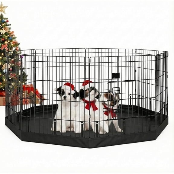 Dog Playpen - Metal Foldable Dog Exercise Pen, Pet Fence Puppy Crate Kennel Indoor Outdoor with 8 Panels 24H & Bottom Pad for Small Medium Pets