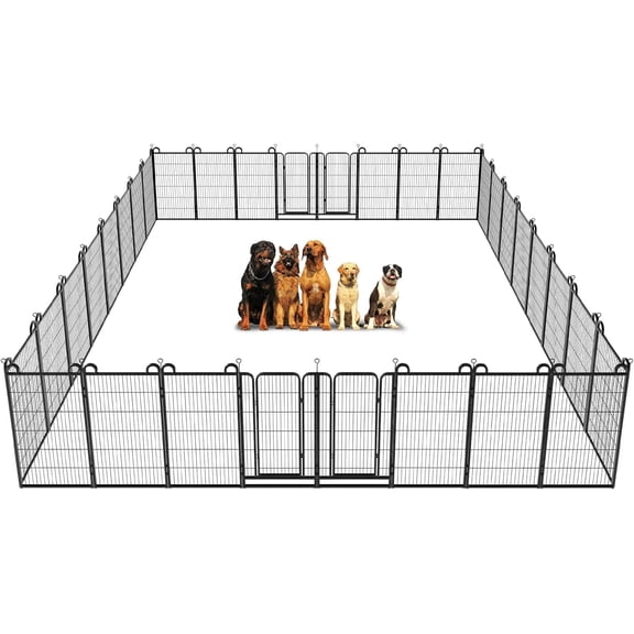 Dog Playpen Outdoor 32 Piece Panels Heavy Duty Dog Fence 47" Height Anti-Rust with Doors Portable for RV Camping Yard, Total 71FT, 406 Sq.ft, Snowy Black