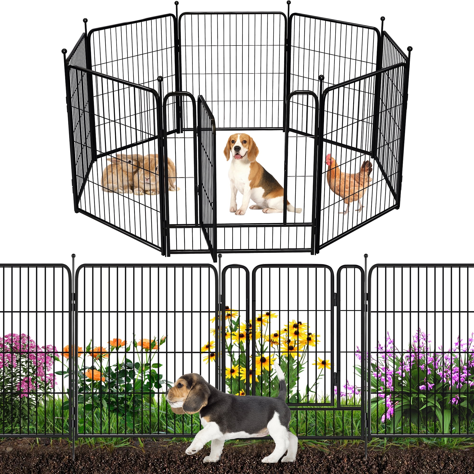 Dog Playpen Outdoor Animal Barrier 18ft(L)32in(H) Metal garden fence with Gate for Dogs, Outdoor, Yard (7 Panels+1 Gate)