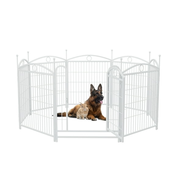 Dog Playpen Outdoor Dog Kennel Heavy Duty Iron Portable Dog Pens 32" Foldable 8 Panels Dog Fence With door Puppy Playpen For Large Medium Small Pets RV Camping Yard