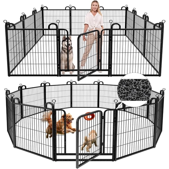 Dog Playpen Outdoor Extra Wide 12 Panels Heavy Duty Dog Fence 32" Height Anti-Rust with Doors Portable for RV Camping Yard, Total 27FT, 58 Sq.ft, Snowy Black