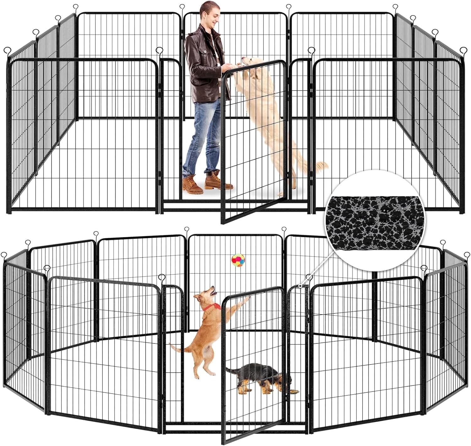 Dog Playpen Outdoor Extra Wide 12 Panels Heavy Duty Dog Fence 40" Height Anti-Rust with Doors Portable for RV Camping Yard, Total 32FT, 79 Sq.ft, Snowy Black