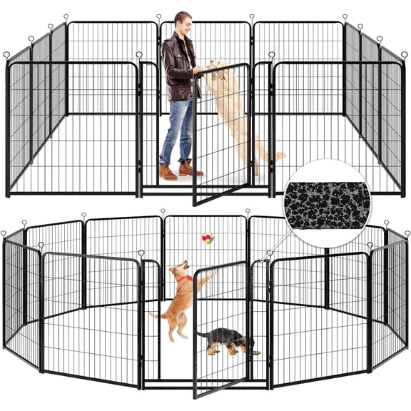Dog Playpen Outdoor Extra Wide 12 Panels Heavy Duty Dog Fence 40" Height Anti-Rust with Doors Portable for RV Camping Yard, Total 32FT, 79 Sq.ft, Snowy Black