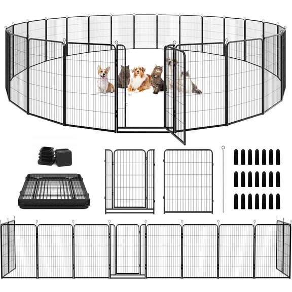 Dog Playpen Outdoor Extra Wide 24 Piece Panels Heavy Duty Dog Fence 47" Height Anti-Rust with Doors Portable for RV Camping Yard, Total 63FT, 316 Sq.ft, Snowy Black