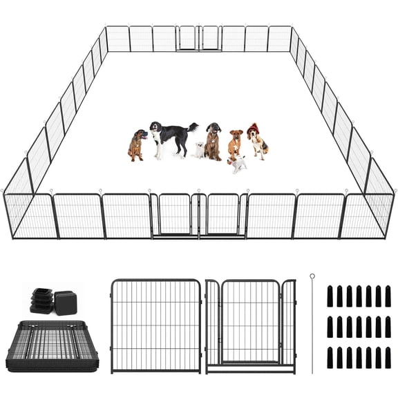 Dog Playpen Outdoor Extra Wide 32 Piece Panels Heavy Duty Dog Fence 40" Height Anti-Rust with Doors Portable for RV Camping Yard, Total 84FT, 561 Sq.ft, Snowy Black