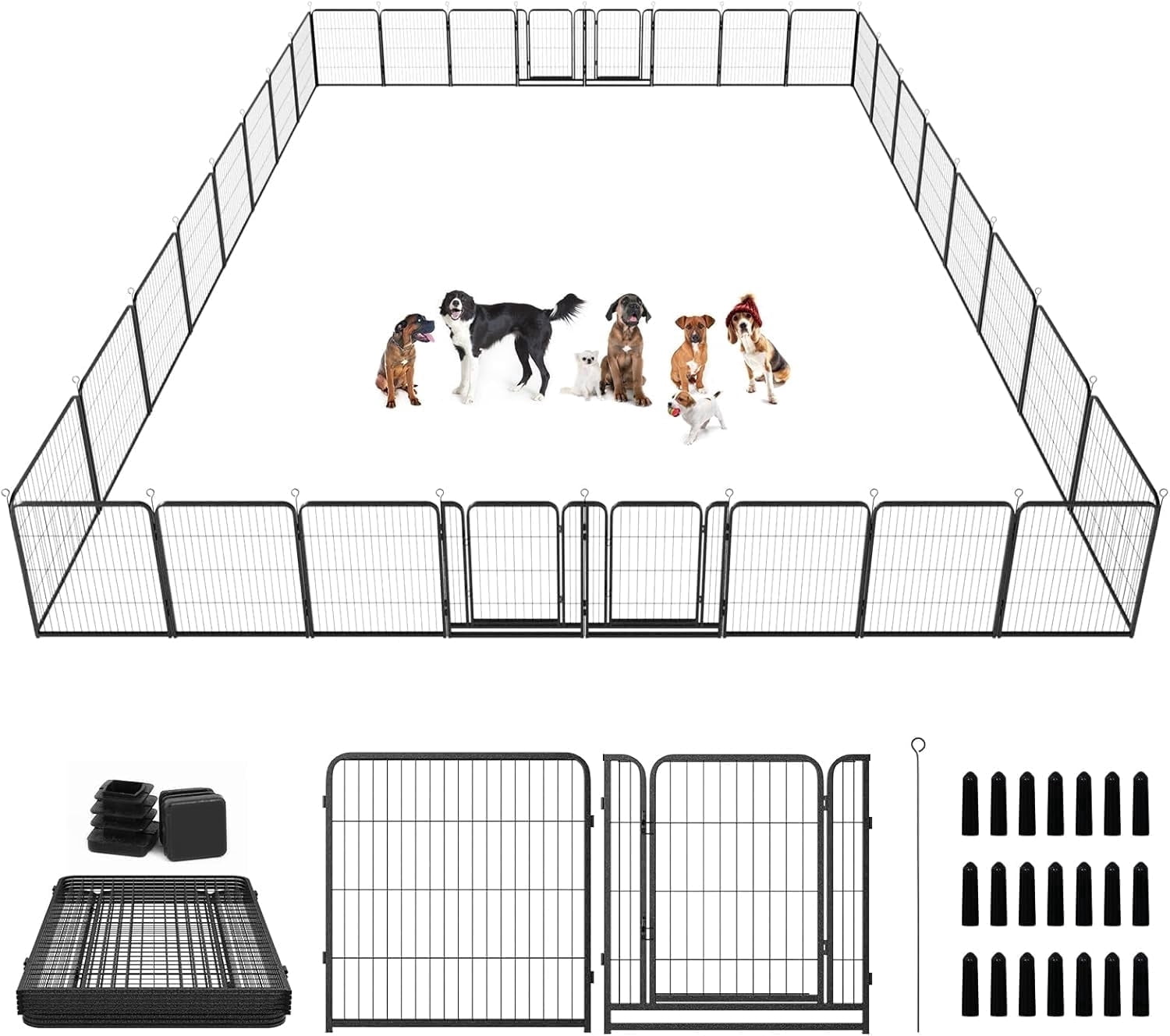 Dog Playpen Outdoor Extra Wide 32 Piece Panels Heavy Duty Dog Fence 40" Height Anti-Rust with Doors Portable for RV Camping Yard, Total 84FT, 561 Sq.ft, Snowy Black