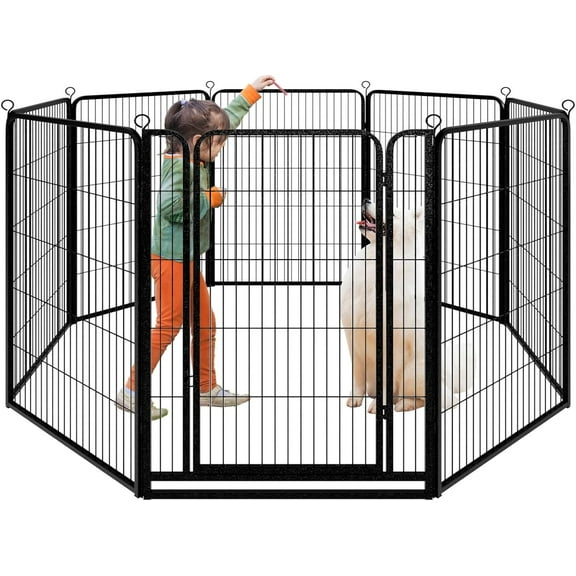 Dog Playpen Outdoor Extra Wide 8 Panels Heavy Duty Dog Fence 47" Height Anti-Rust with Doors Portable for RV Camping Yard, Total 21FT, 35 Sq.ft, Snowy Black